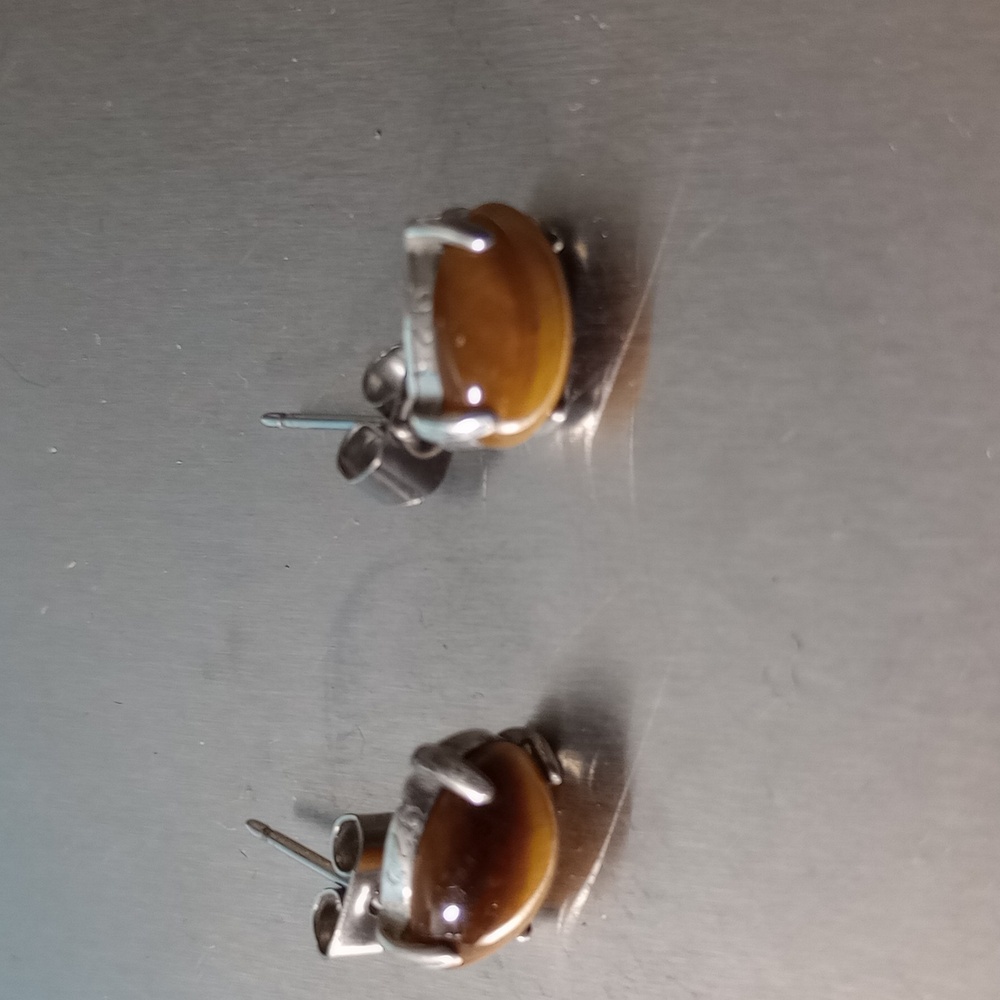 Sterling Silver Tiger's Eye Stud Earrings - Picture 9 of 12